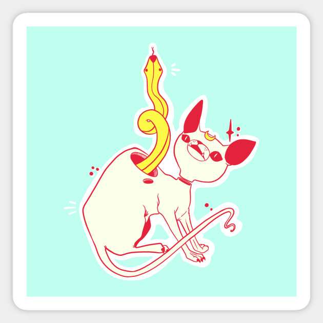 Sphynx Cat And Snake Art Sticker by cellsdividing